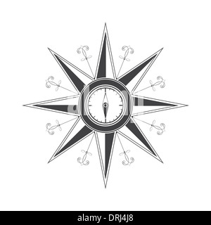 Simple boussole rose (rose des vents) dans le style de cartes historiques. Formes pures. Banque D'Images