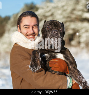 L'homme et le chien l'amitié pour toujours Banque D'Images