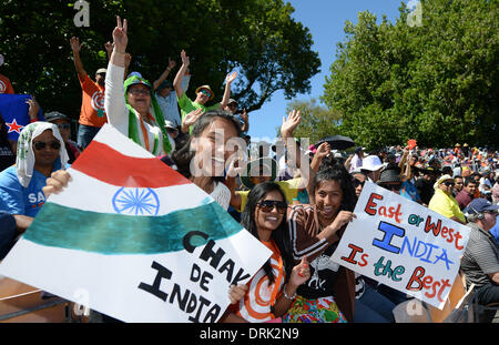 Hamilton, Nouvelle Zélande. 28 janvier, 2014. Fans de match 4 de l'ANZ un jour série international de cricket. New Zealand chapeau noir v l'Inde à Seddon Park. Credit : Action Plus Sport/Alamy Live News Banque D'Images