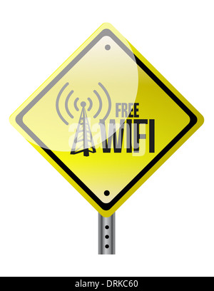 Connexion Wi-Fi gratuite losange jaune sign illustration design over white Banque D'Images
