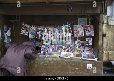 Kiosque sur Martin Luther King Day in Harlem, New York City Banque D'Images