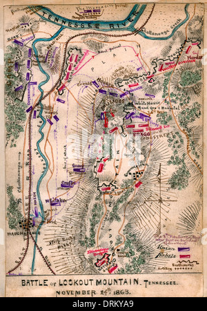 Plan de bataille de Lookout Mountain, Tennessee Novembre 24th, 1863. Guerre civile USA Banque D'Images