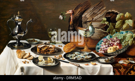 Pieter Claesz, Still Life with Turkey Pie 1627 Huile sur panneau. Rijksmuseum Amsterdam, Amsterdam. Banque D'Images