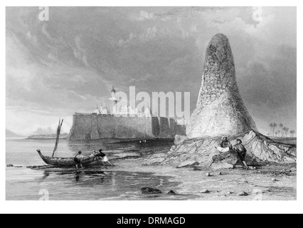 Bourj er Roos, ou la tour de crânes. Île de Jerbeh La Tunisie vers 1840 Banque D'Images