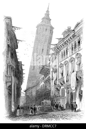Tour penchée ou Torre Nueva Saragosse Saragosse, capitale de la province de Saragosse Aragon Espagne vers 1848 Banque D'Images