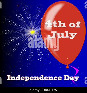 Flyaway un ballon rouge avec une flèche explosion avec fallout, avec les légendes et le jour de l'indépendance le 4 juillet. Banque D'Images