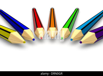 Multi-colored pencils isolated on a white background Banque D'Images