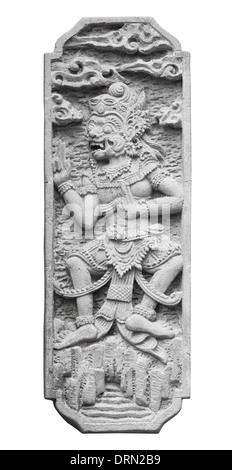 Tablette en pierre avec l'image de l'ancienne divinité isolé sur blanc. L'INDONÉSIE, Bali Banque D'Images