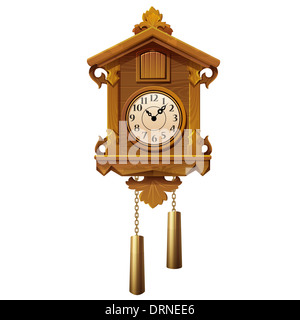 Vector illustration of vintage horloge coucou en bois sur fond blanc Banque D'Images