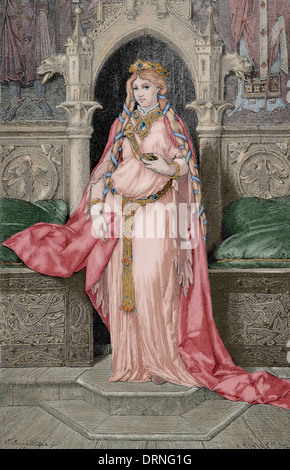 Iseult de l'Irlande. Princesse irlandaise. Gravure de A. Closs. Germania, 1882. De couleur. Banque D'Images