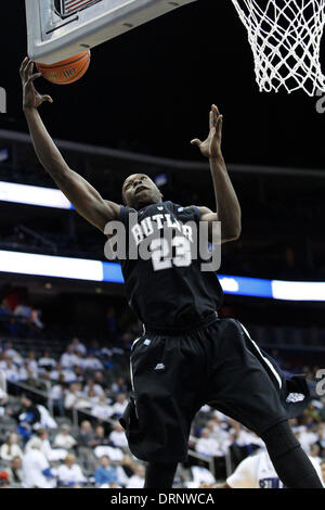Newark, New Jersey, USA. 29 janvier, 2014. Les Bulldogs de Butler avant Khyle Marshall (23) en action au cours de la jeu de basket-ball de NCAA entre les Bulldogs de Butler et la Seton Hall Pirates au Prudential Center de Newark, New Jersey. Les Bulldogs de Butler a gagné 64-57. © Cal Sport Media/Alamy Live News Banque D'Images