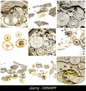 Collage. Regardez et mécanisme d'horloge close up Banque D'Images