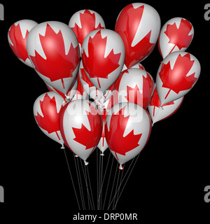 Ballons avec l'image d'un drapeau du Canada sur un fond noir Banque D'Images
