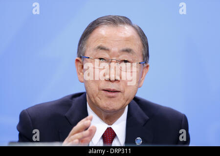 Berlin, Allemagne. Janvier 30th, 2014. La chancelière Merkel reçoit le secrétaire général de l'Organisation des Nations Unies, Ban Ki-moon, à la chancellerie à Berlin. Thèmes de la réunion sont : la poursuite des négociations de paix pour la Syrie à Montreux et Genève, la situation en Afrique, en particulier en République centrafricaine, au Mali et au Soudan du Sud ainsi que les objectifs du Millénaire pour le développement. / Photo : Ban Ki-moon, Secrétaire général de l'Organisation des Nations Unies. Credit : Reynaldo Chaib Paganelli/Alamy Live News Banque D'Images