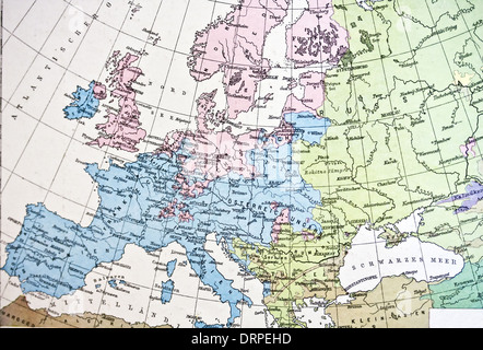 Carte ancienne ou de l'Europe. Fait main en 1881 Banque D'Images