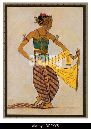 L'artiste suédois Tyra de Kleen. Danseurs privé du Sultan de Sourakarta. Artiste sacré traditionnel Java Jakarta Banque D'Images