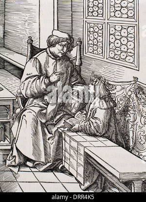 Maximilien I (1459-1519). Saint Empereur romain (1443-1519). Maximilian enfant en classe. La gravure. Banque D'Images