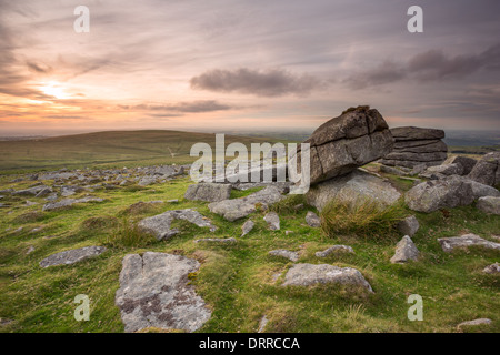 Coucher de Rowtor Dartmoor National Park Devon Uk Banque D'Images