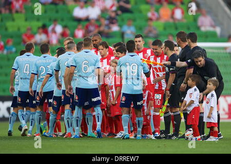 Melbourne, Australie. Jan 31, 2014. Au cours de l'Action 17 ronde match entre Melbourne et Sydney FC Fréquence cardiaque au cours de l'Australian Hyundai A-League saison 2013/2014 à l'Etihad Stadium. Crédit : Tom Griffiths/ZUMA/ZUMAPRESS.com/Alamy fil Live News Banque D'Images
