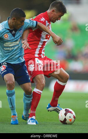 Melbourne, Australie. Jan 31, 2014. Au cours de l'Action 17 ronde match entre Melbourne et Sydney FC Fréquence cardiaque au cours de l'Australian Hyundai A-League saison 2013/2014 à l'Etihad Stadium. Crédit : Tom Griffiths/ZUMA/ZUMAPRESS.com/Alamy fil Live News Banque D'Images