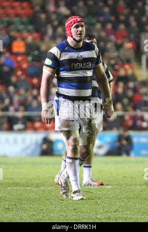 Leicester, Royaume-Uni. Jan 31, 2014. Carl Fearns bains au cours de la LV = Cup match entre Leicester Tigers et Bath Rugby de Welford Road. Credit : Action Plus Sport/Alamy Live News Banque D'Images