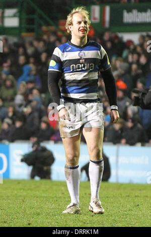 Leicester, Royaume-Uni. Jan 31, 2014. Nick Abendanon les bains au cours de la LV = Cup match entre Leicester Tigers et Bath Rugby de Welford Road. Credit : Action Plus Sport/Alamy Live News Banque D'Images