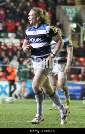 Leicester, Royaume-Uni. Jan 31, 2014. Tom Biggs bains au cours de la LV = Cup match entre Leicester Tigers et Bath Rugby de Welford Road. Credit : Action Plus Sport/Alamy Live News Banque D'Images