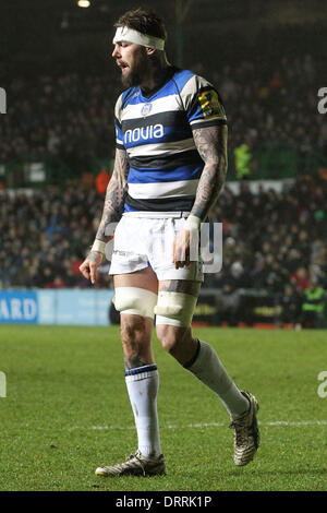 Leicester, Royaume-Uni. Jan 31, 2014. Ryan Caldwell bain au cours de la LV = Cup match entre Leicester Tigers et Bath Rugby de Welford Road. Credit : Action Plus Sport/Alamy Live News Banque D'Images