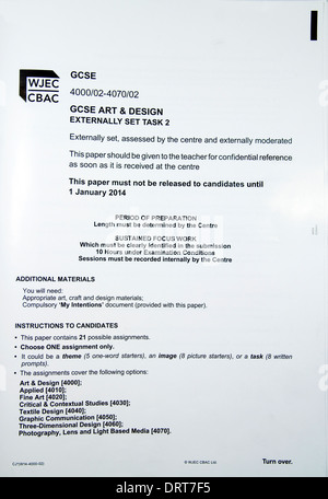 Art et Design WJEC GCSE Fiche d'information tâche externe Banque D'Images