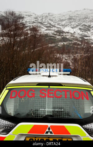 Glen Nevis Ecosse UK. 1er février, 2014. Une vaste opération de recherche et sauvetage a été en cours depuis deux jours pour un marcheur manquant dans l'anneau de Steall sont de Glen Nevis.Un itinéraire de montagne classique combinant la traverse de quatre munroes,mais chute de neige extrême a fait de la région.L'homme perfide beleived d'être de l'Edinburgh domaine n'a pas encore été trouvé, l'opération est maintenant en cours d'exécution par la police locale. Credit : Kenny Ferguson/Alamy Live News Banque D'Images