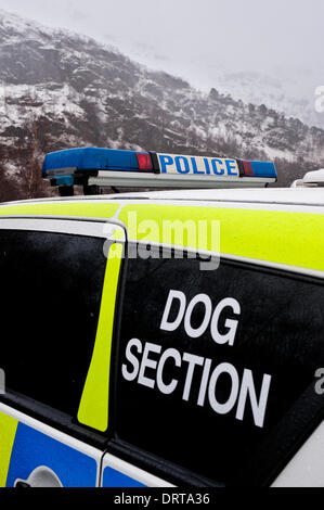 Glen Nevis Ecosse UK. 1er février, 2014. Une vaste opération de recherche et sauvetage a été en cours depuis deux jours pour un marcheur manquant dans l'anneau de Steall sont de Glen Nevis.Un itinéraire de montagne classique combinant la traverse de quatre munroes,mais chute de neige extrême a fait de la région.L'homme perfide beleived d'être de l'Edinburgh domaine n'a pas encore été trouvé, l'opération est maintenant en cours d'exécution par la police locale. Credit : Kenny Ferguson/Alamy Live News Banque D'Images