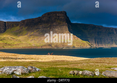 Vue d'Waterstein Head Ramasaig et falaises, Moonen Bay, île de Skye, Hébrides intérieures, Écosse, Royaume-Uni, Europe. Banque D'Images