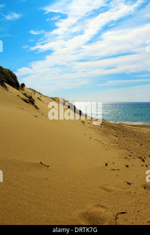 Une plage de sable d'or n l'île grecque de Corfou Banque D'Images