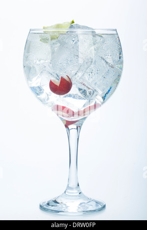 Gin Tonic lime et raisin isolated over white background Banque D'Images