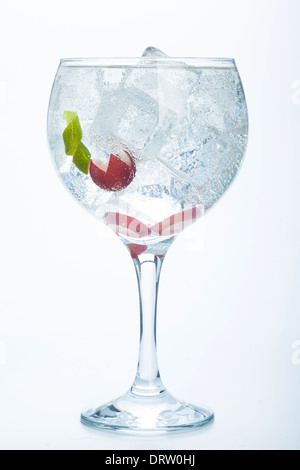 Gin Tonic lime et raisin isolated over white background Banque D'Images