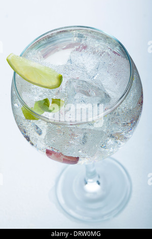 Gin Tonic lime et raisin isolated over white background Banque D'Images