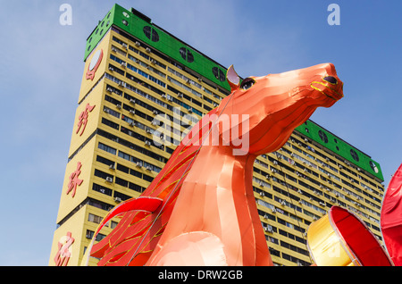 Le Nouvel An chinois 2014 Décoration de la rue dans l'année du cheval, Chinatown, Singapour Banque D'Images