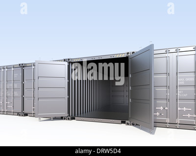 Ouvert de conteneurs de fret d'argent Banque D'Images