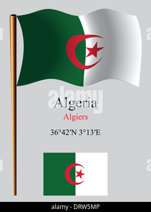 L'Algérie drapeau onduleux et coordonne à l'arrière-plan gris, vectoriel, illustration image contient la transparence Banque D'Images