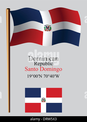 République dominicaine drapeau onduleux et coordonne à l'arrière-plan gris, vectoriel, illustration image contient la transparence Banque D'Images