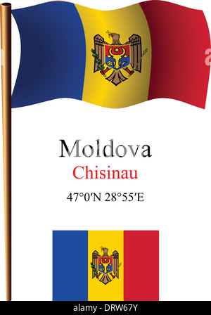 La Moldavie drapeau onduleux et coordonne contre fond blanc, vector illustration de l'art, de l'image contient la transparence Banque D'Images