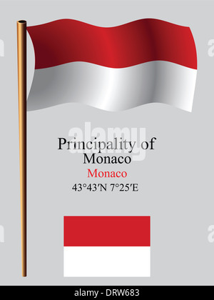 Monaco drapeau onduleux et coordonne à l'arrière-plan gris, vectoriel, illustration image contient la transparence Banque D'Images