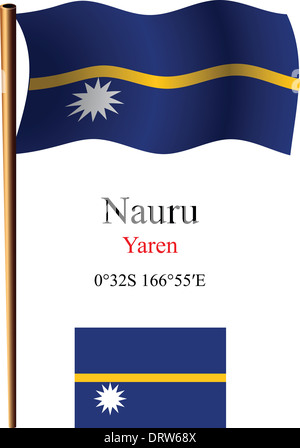 Nauru drapeau onduleux et coordonne contre fond blanc, vector illustration de l'art, de l'image contient la transparence Banque D'Images