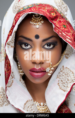 Jeune femme indienne en robe nuptiale traditionnelle indienne Banque D'Images