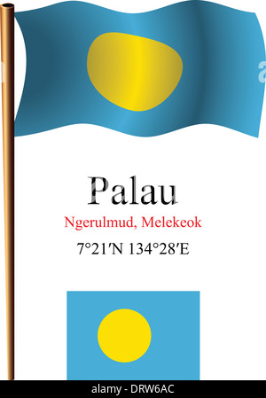 Palaos drapeau onduleux et coordonne contre fond blanc, vector illustration de l'art, de l'image contient la transparence Banque D'Images