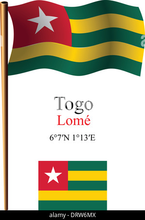 Togo drapeau onduleux et coordonne contre fond blanc, vector illustration de l'art, de l'image contient la transparence Banque D'Images