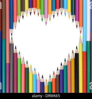Coeur en amour du crayon, isolé sur fond blanc Banque D'Images