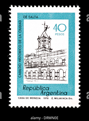 Timbre-poste de l'Argentine sur l'hôtel de ville de Salta. Banque D'Images