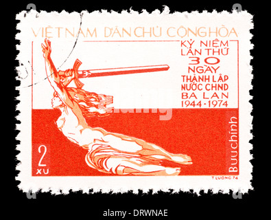 Timbre-poste du Vietnam émis pour le 30 ème anniversaire de l'Pologne. Banque D'Images