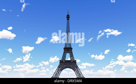 La Tour Eiffel en photo contre le ciel nuageux Ciel bleu avec pas de bâtiments autour. Banque D'Images